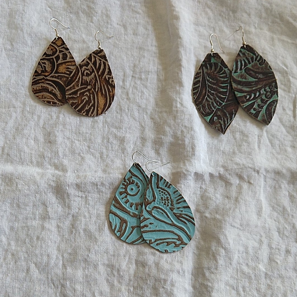 Tooled Leather Handmade Earrings
